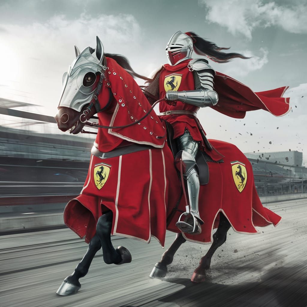 Knight on Horseback in Ferrari-Red Armor