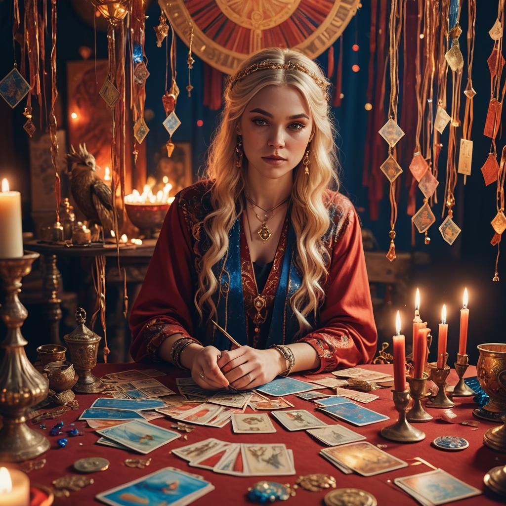 Mystical Tarot Reader in Golden Hour Light