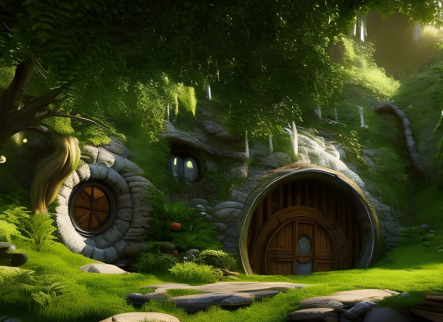 Detailed Hobbit Hole with Volumetric Lighting