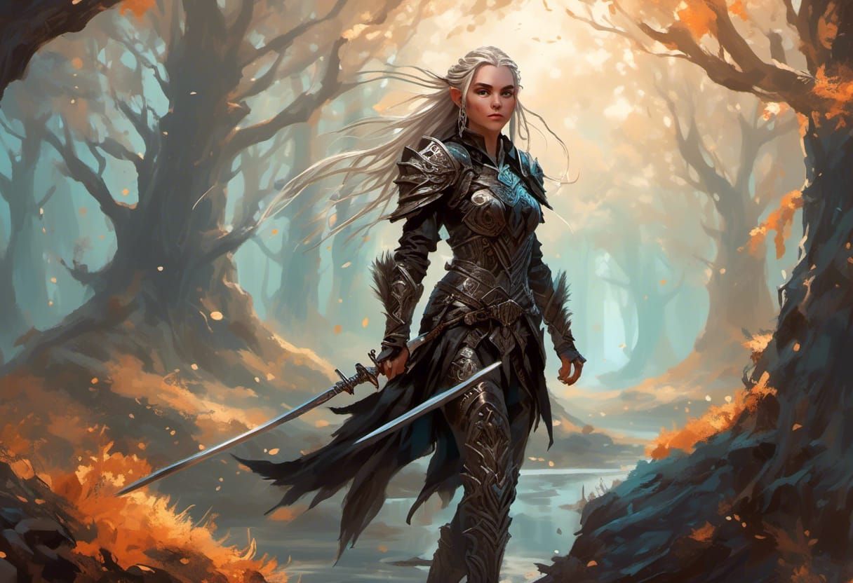 Dark Elf Warrior in Feather Armor: Hyper-Detailed Comic Art