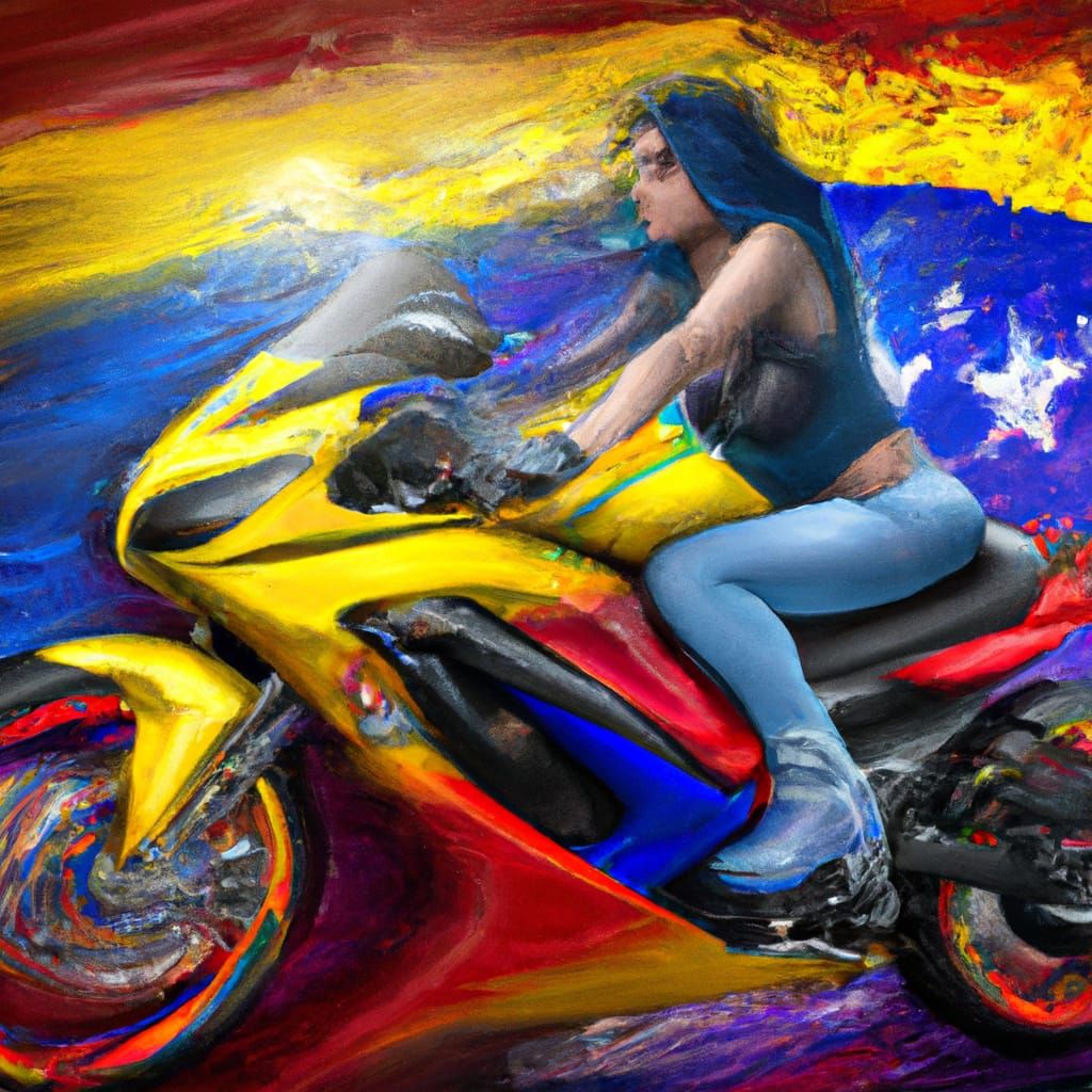 Venezuelan Woman on Motorcycle in Graffiti Art Style