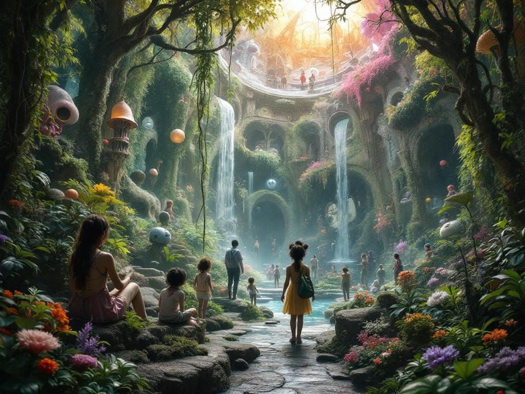 Lush Fantastical Garden of Dreams in Hyperrealistic Detail