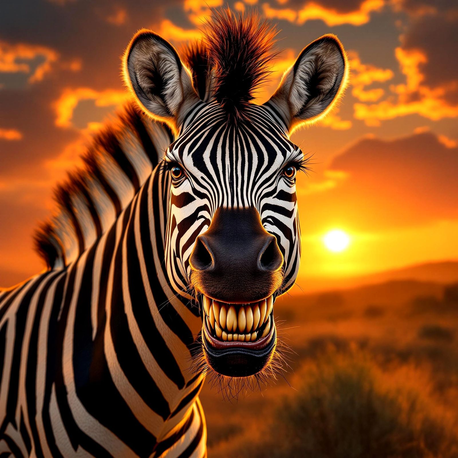 Hyperrealistic Zebra with a Sly Grin in a Dazzling Savannah ...