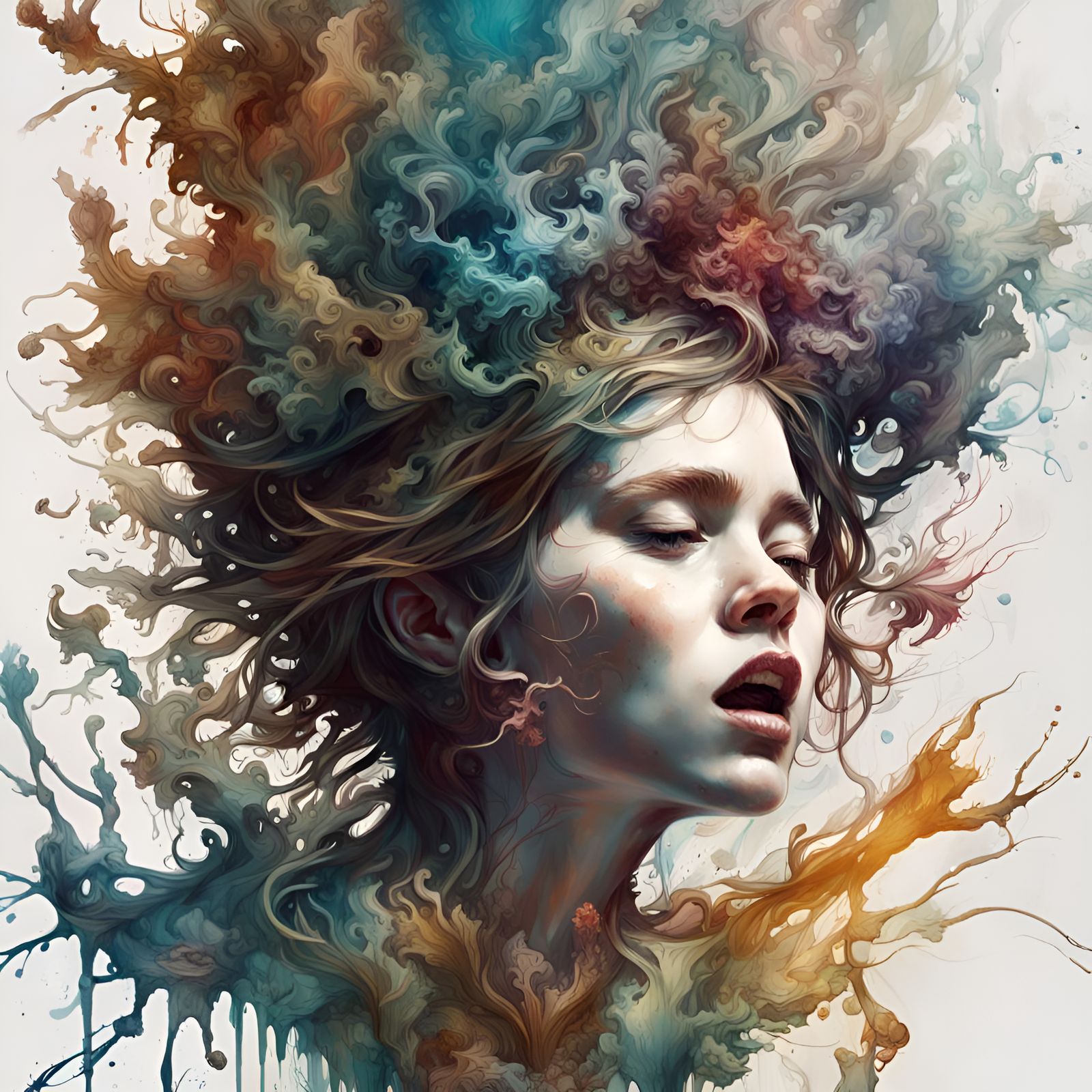 Dramatic Inkblot Art in Oil Painting Style