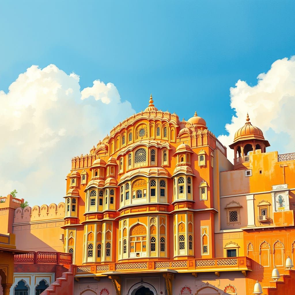 Surreal Indian Palace Radiates Golden Light in Epic Impressi...