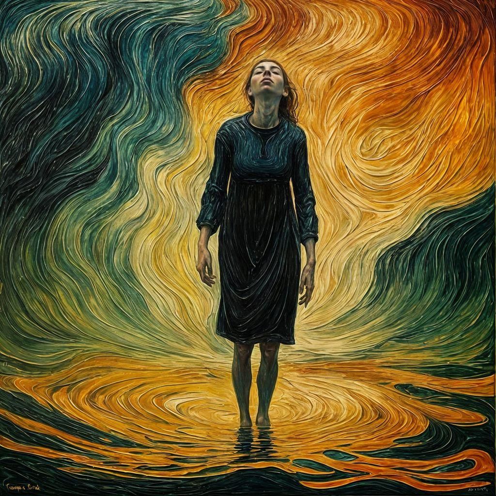 Drowning Woman: Expressionist Impasto Oil Painting