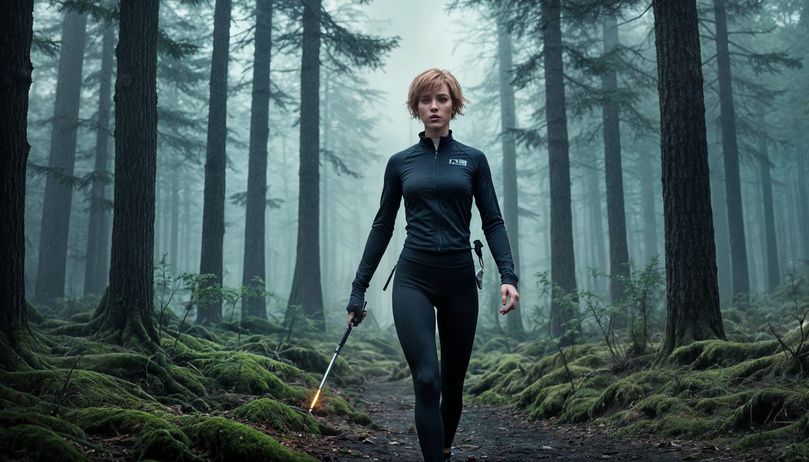 Young Woman Fleds Through a Forest in a Daring Escape