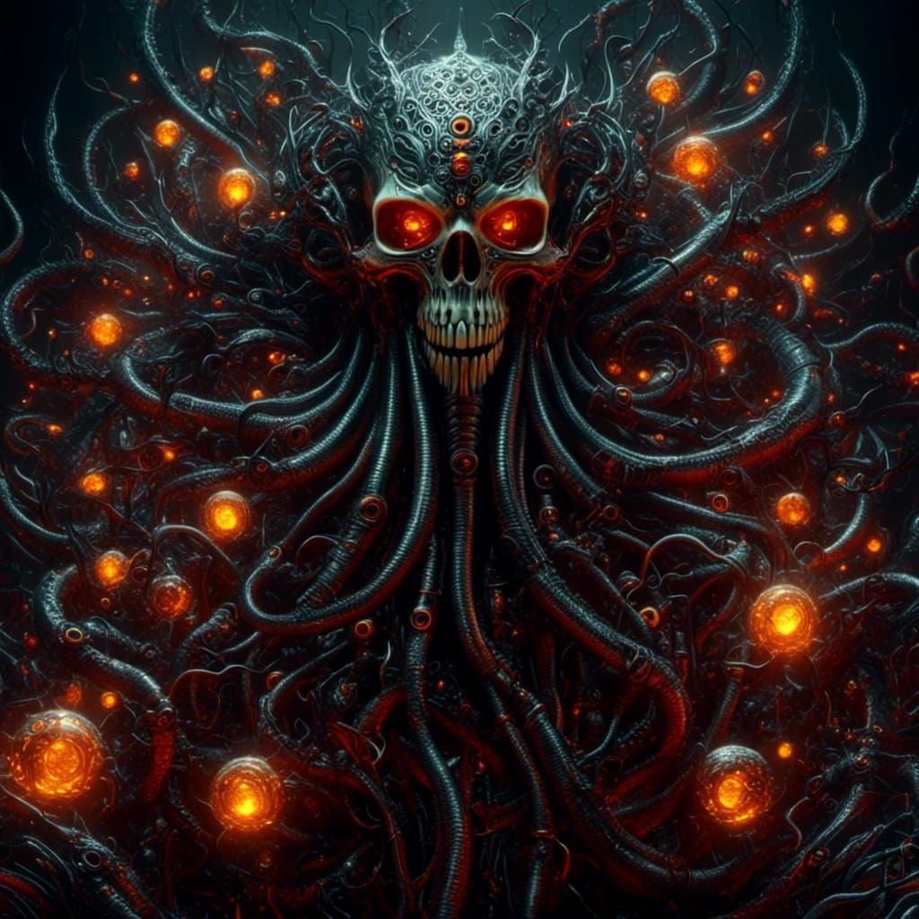 Lovecraftian Warlock with Tentacles and Floating Runes