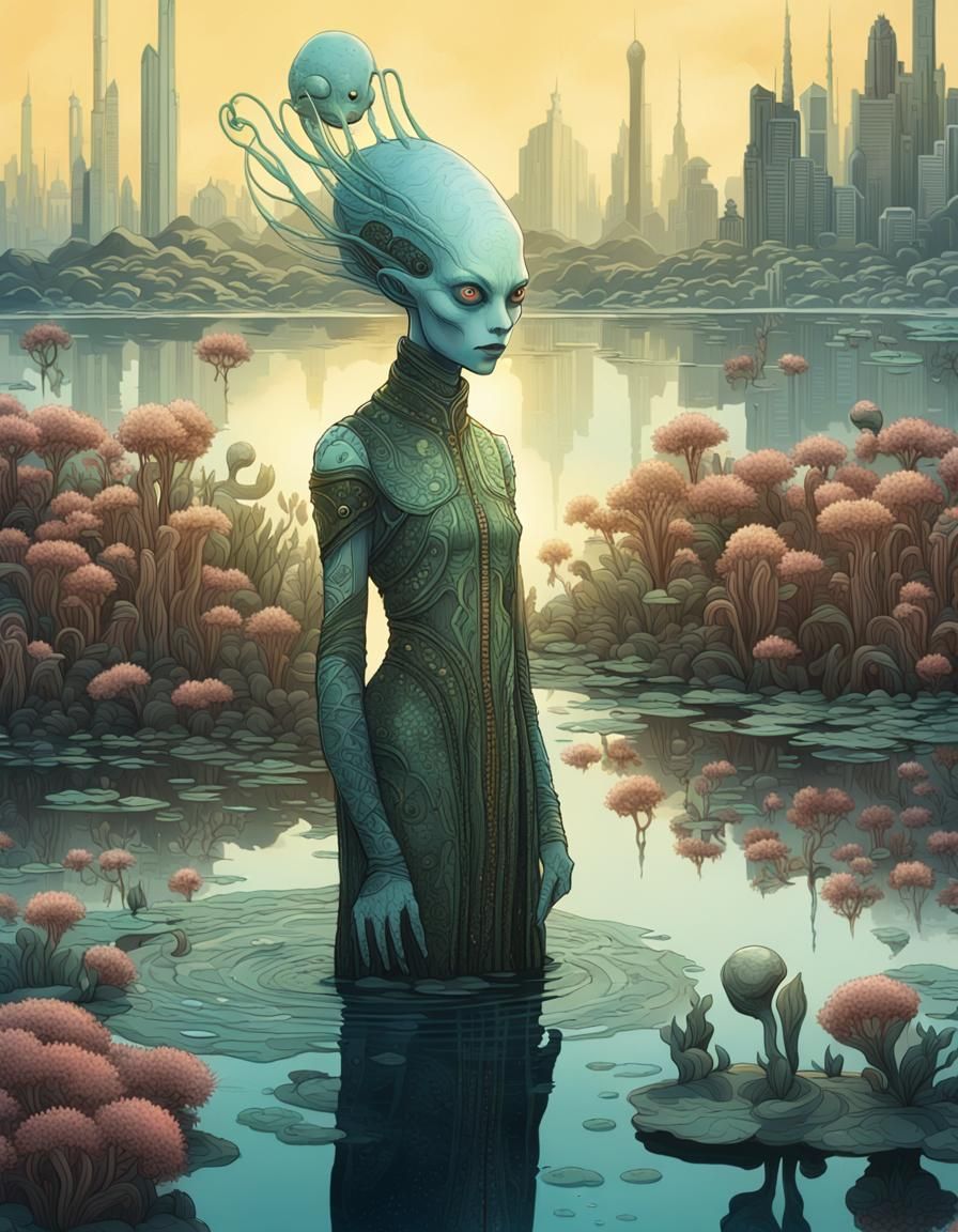 Alien Woman Sci-Fi Portrait in Fantasy Landscape