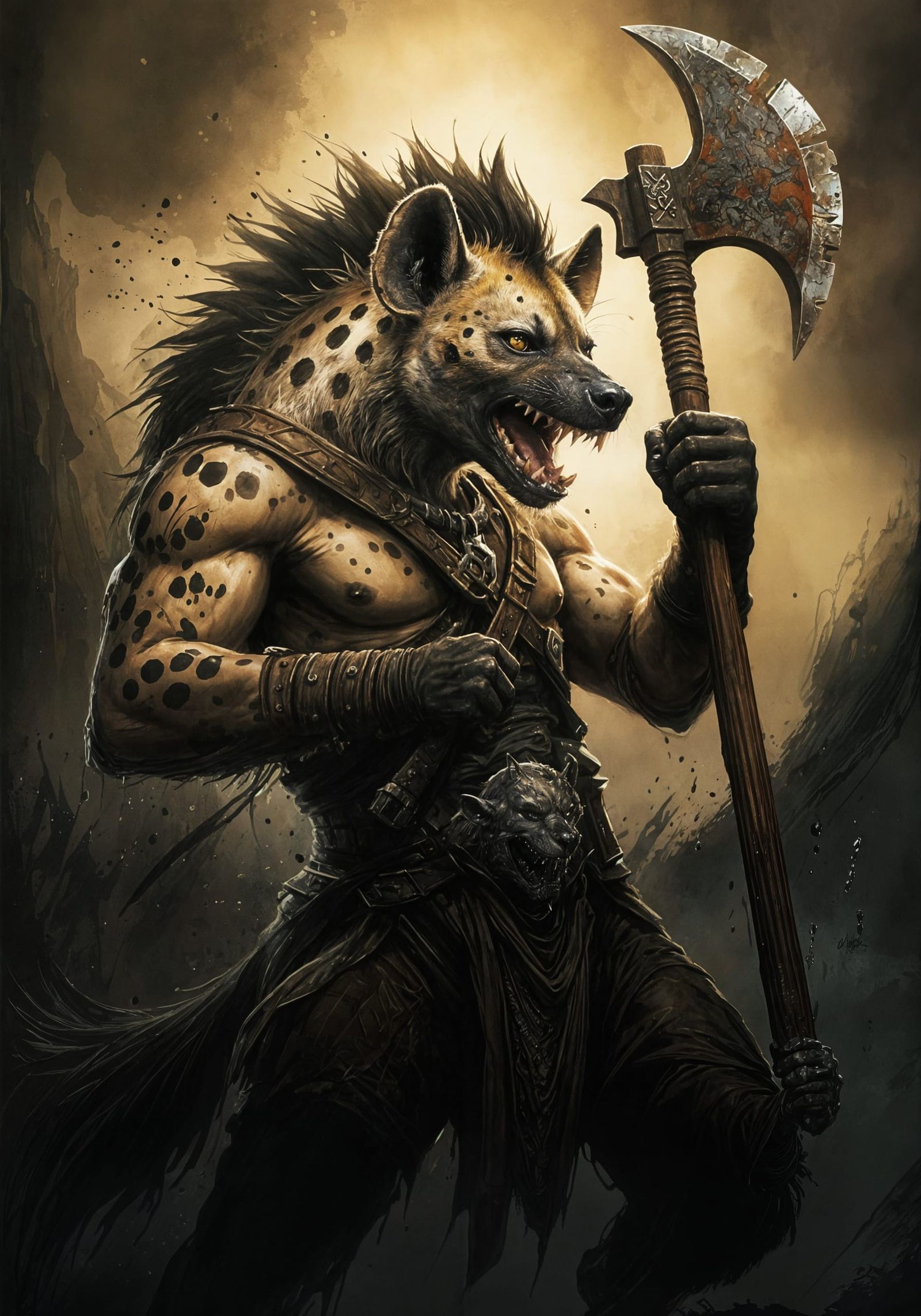 Fierce Gnoll Warrior in Dungeons and Dragons Style