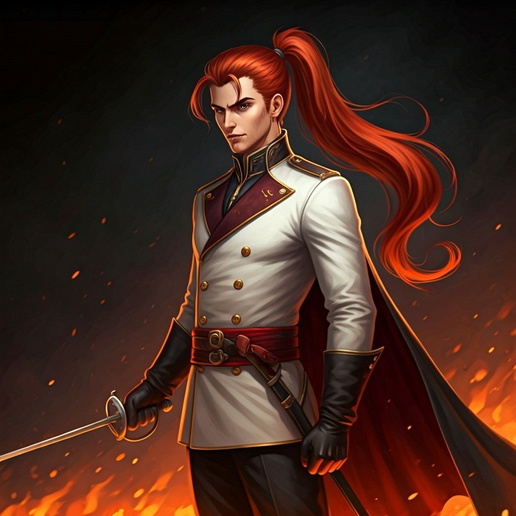 Fierce Young Duelist With Rapier in Smoky Backdrop