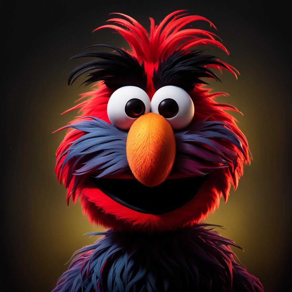 Sinister Elmo Mug Shot in Hyper Realistic Film Style