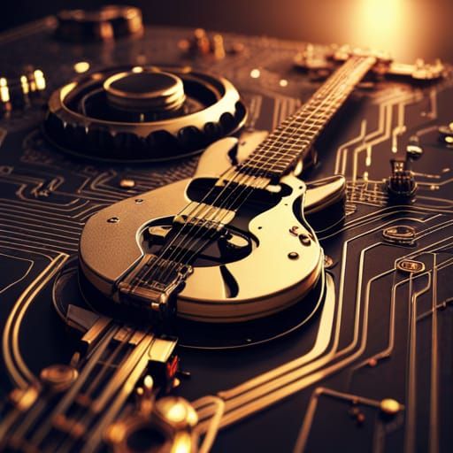 Futuristic Steampunk Guitar Pick Blueprint in 8K