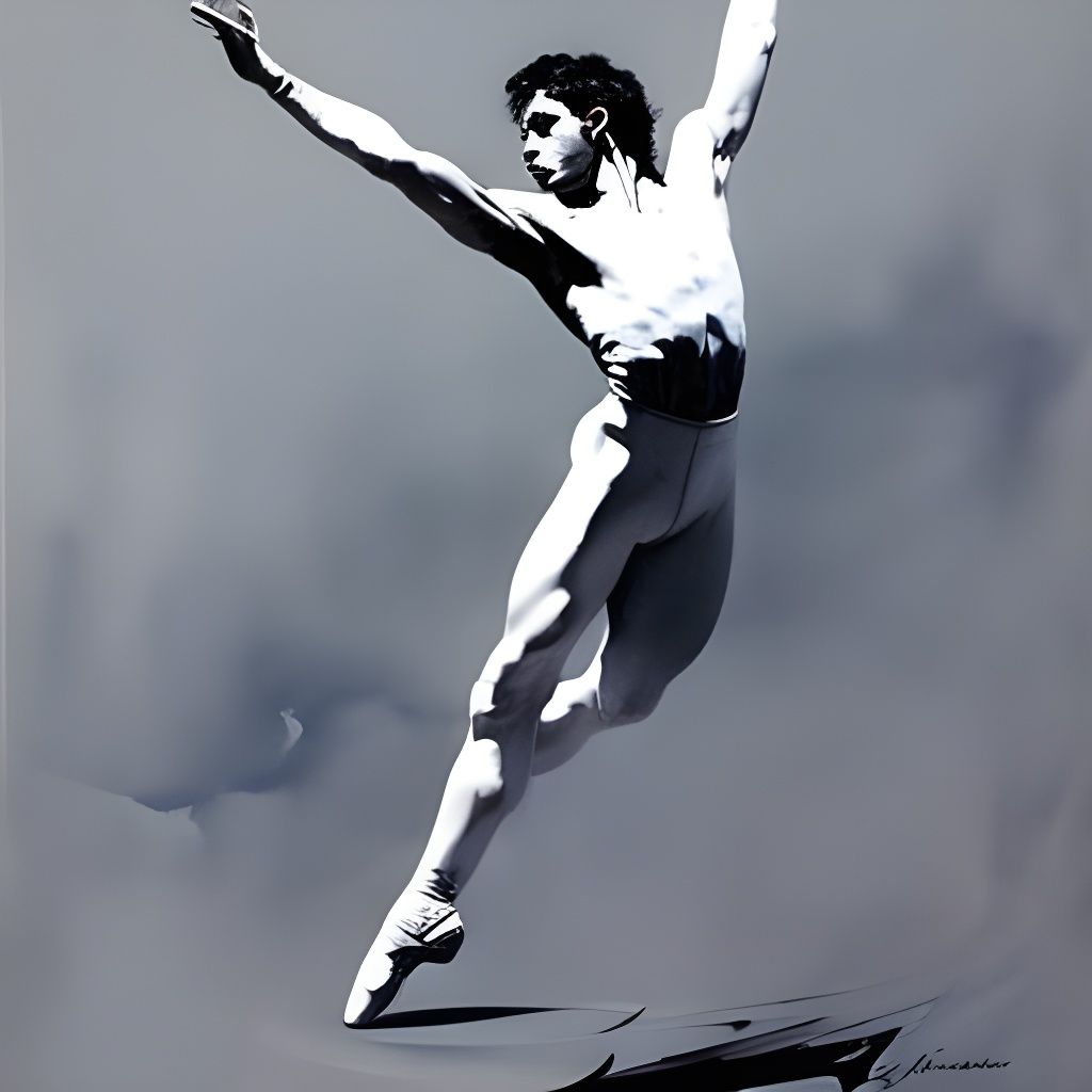 Monochromatic Ballet Dancer in Mid-Leap with Color Accents