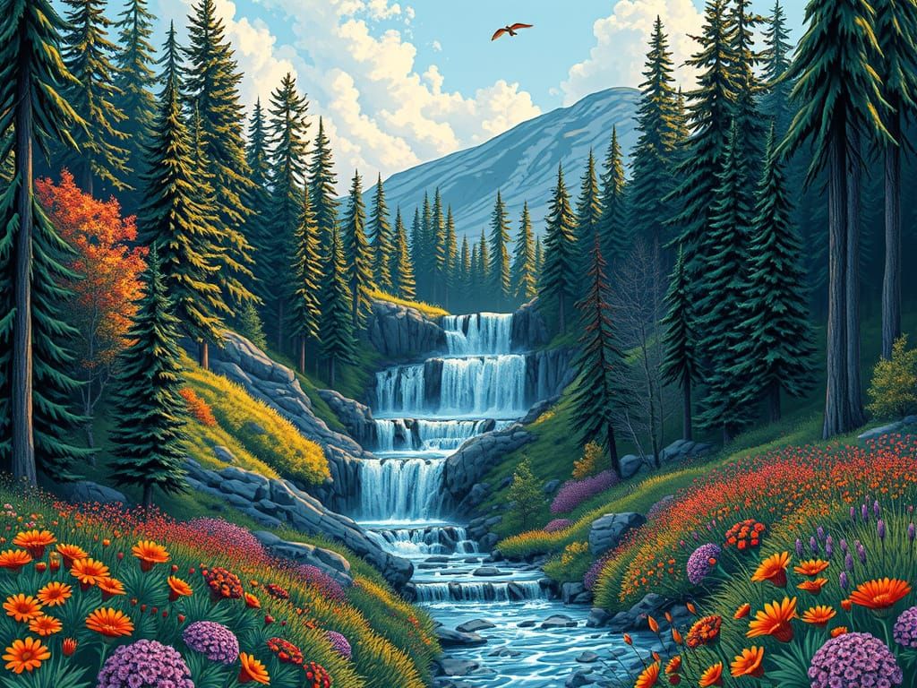 Waterfall Valley: Comic Book Art Illustration