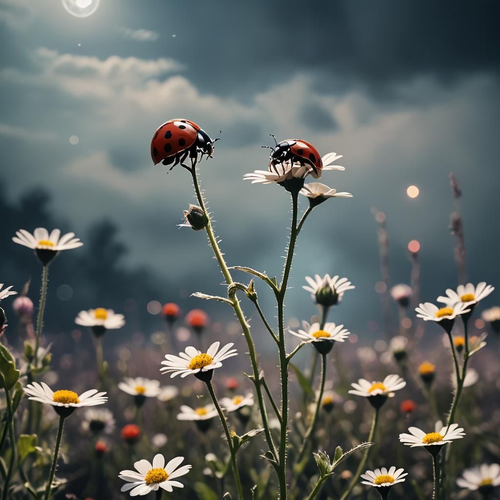 Macro 3D Photo of Ladybug on Flower