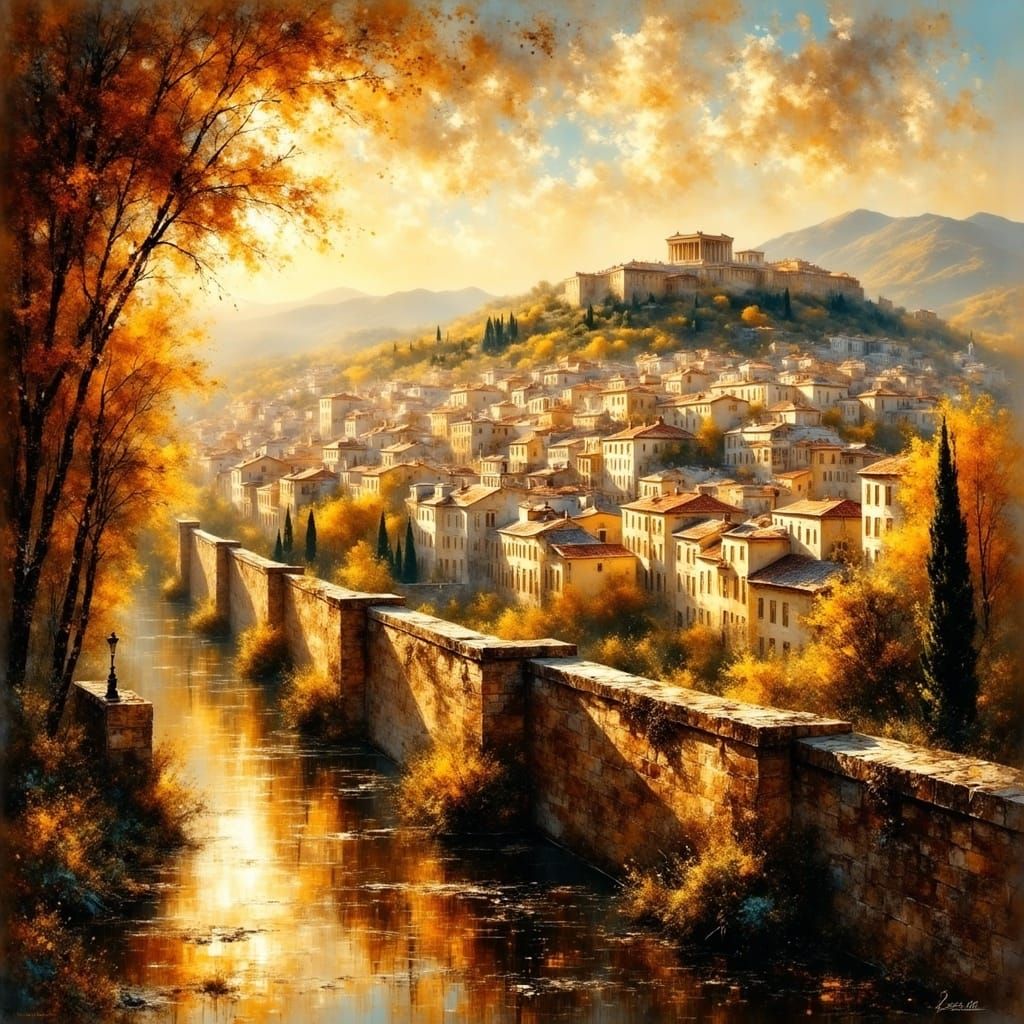 Golden Hour in Athens: Matte Painting Cityscape