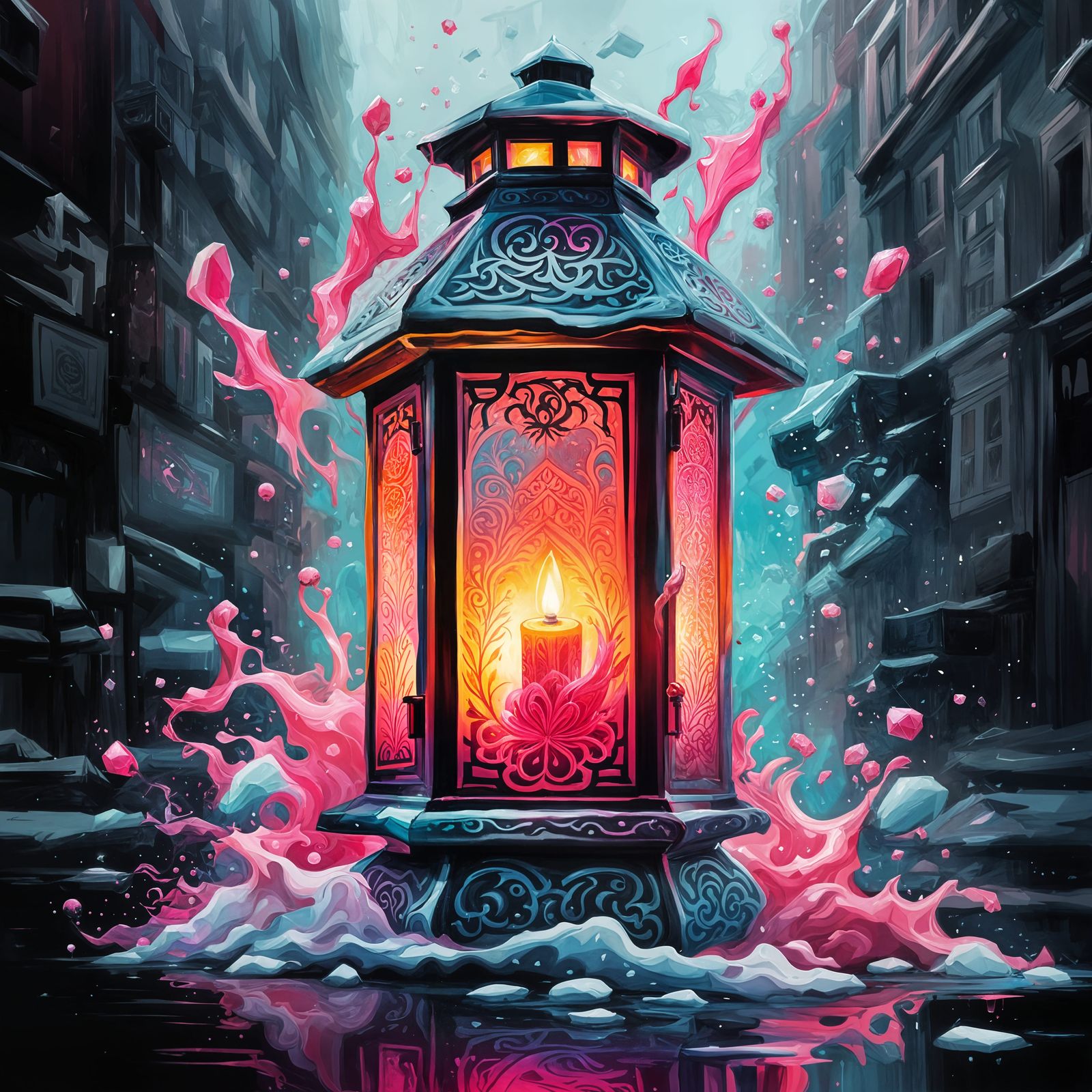 Stunning Pink Ice Lantern in Graffiti Art Style