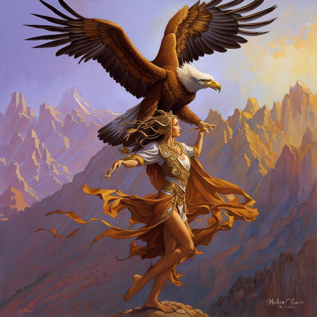 Mystical Dancer Transforms to Golden Eagle: Fantasy Art