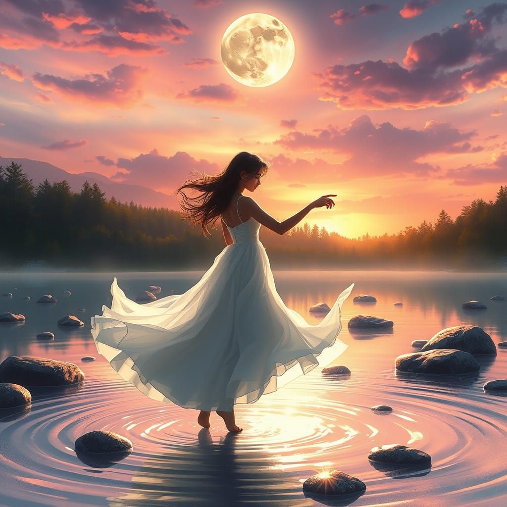 Enchanted Lake Scene in Vibrant Summer Colors