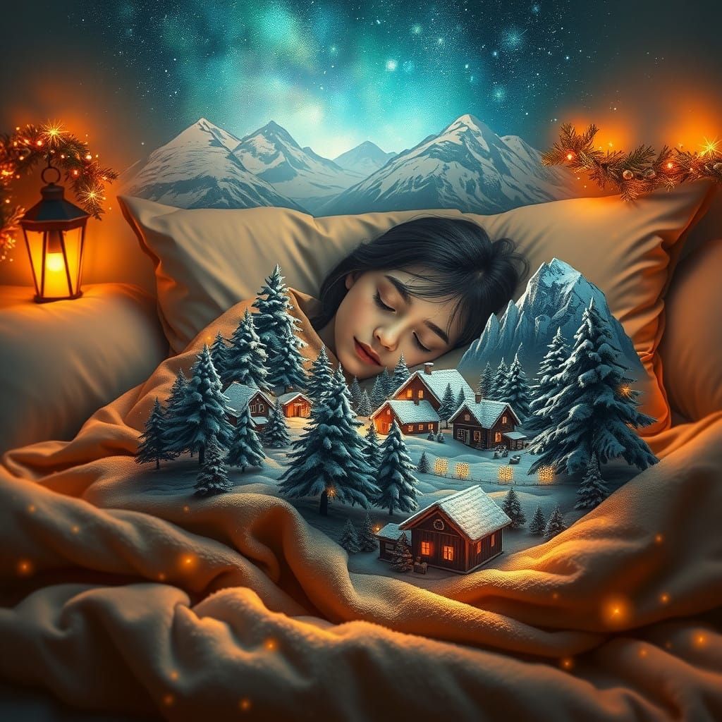 Dreamy Winter Wonderland Scene in Enchanting Fantasy Art