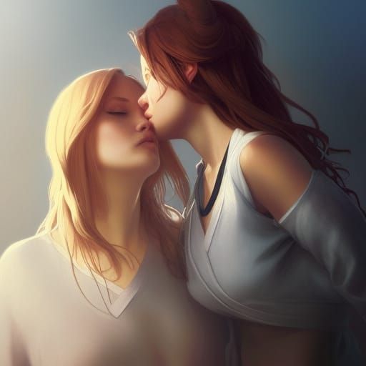 Lesbians Kissing: Hyperdetailed Portrait in Unreal Engine 5