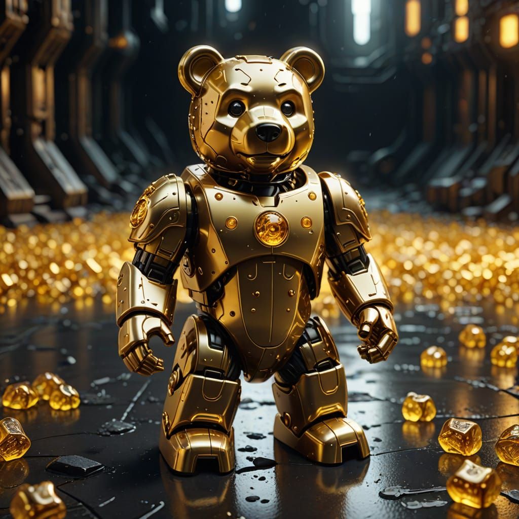 Golden Mech Gummy Bear in Sci-Fi Concept Art