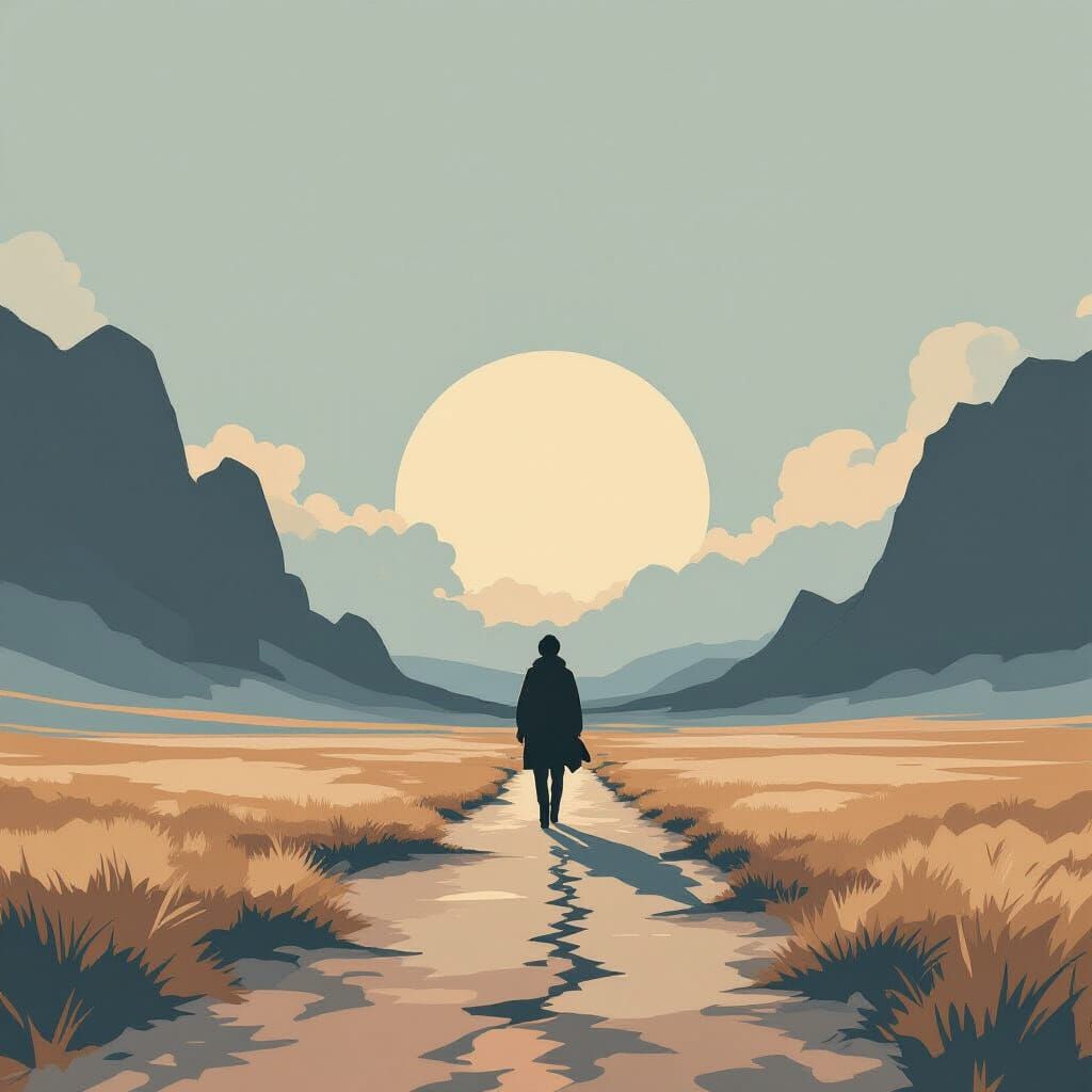 Melancholic Figure in Desolate Landscape