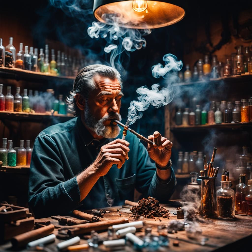Mystical Pipe Tester in Smoky Workshop