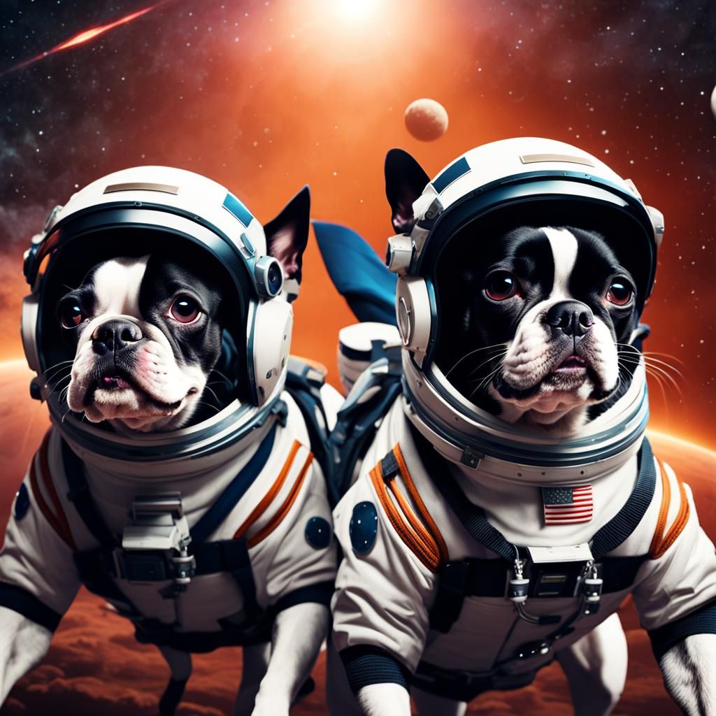 Boston Terriers as Astronauts in Space