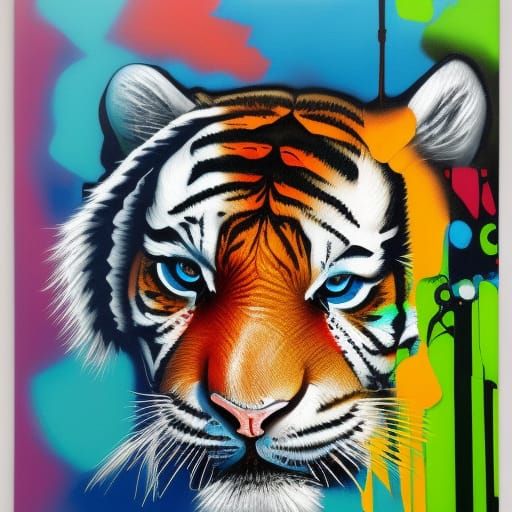 Vibrant Tiger Graffiti Art in Street Style