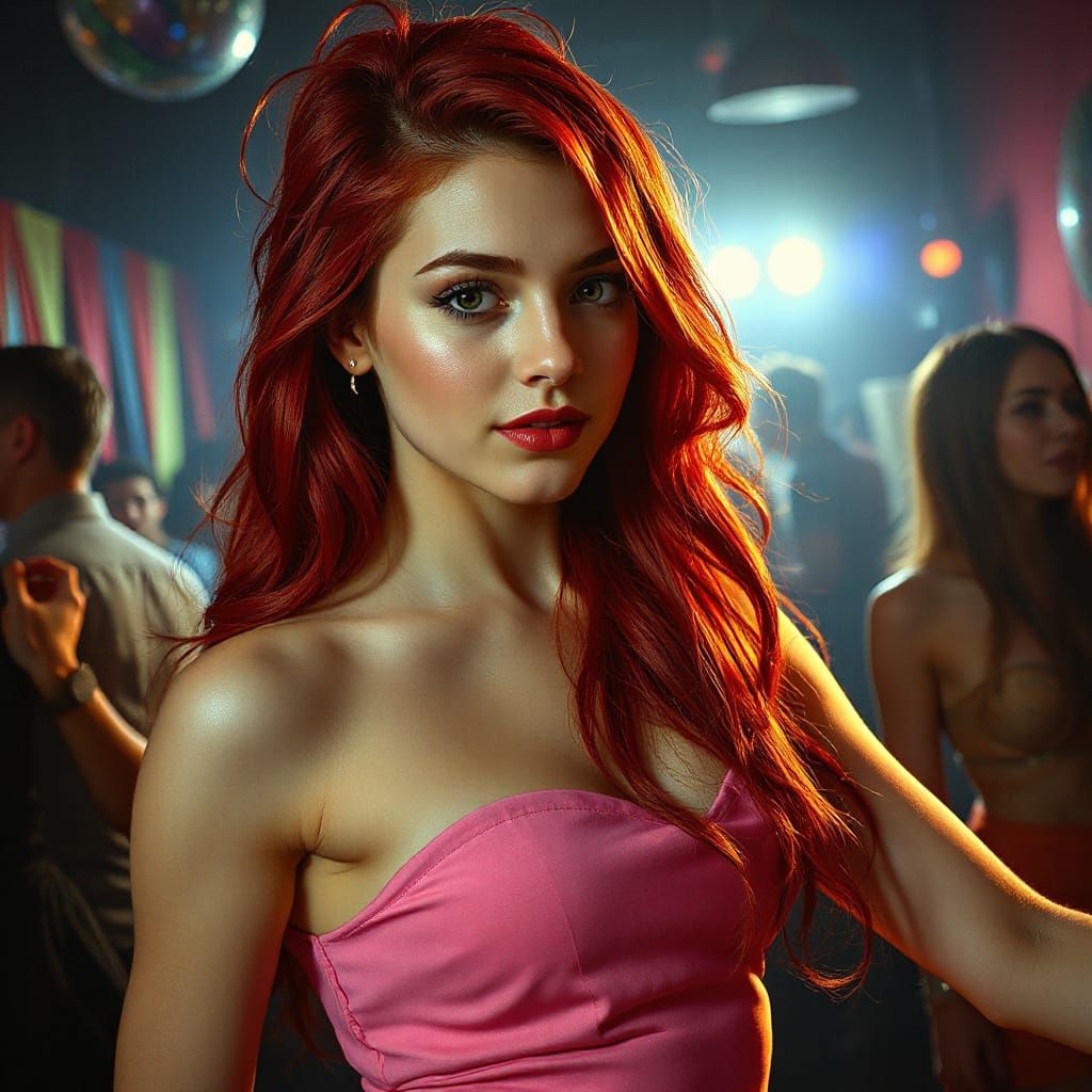 Hyperrealistic Redhead Dancing at a Party