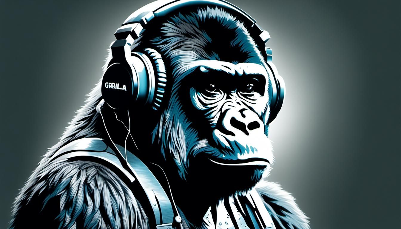 Hyperrealistic Gorilla with Headphones Portrait