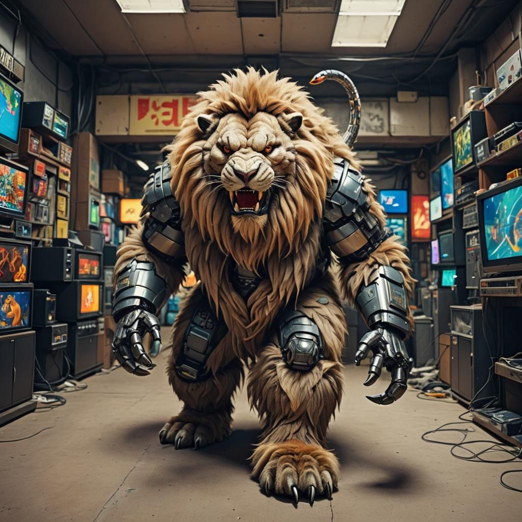 Hyperdetailed Man-Beast on CRT Television