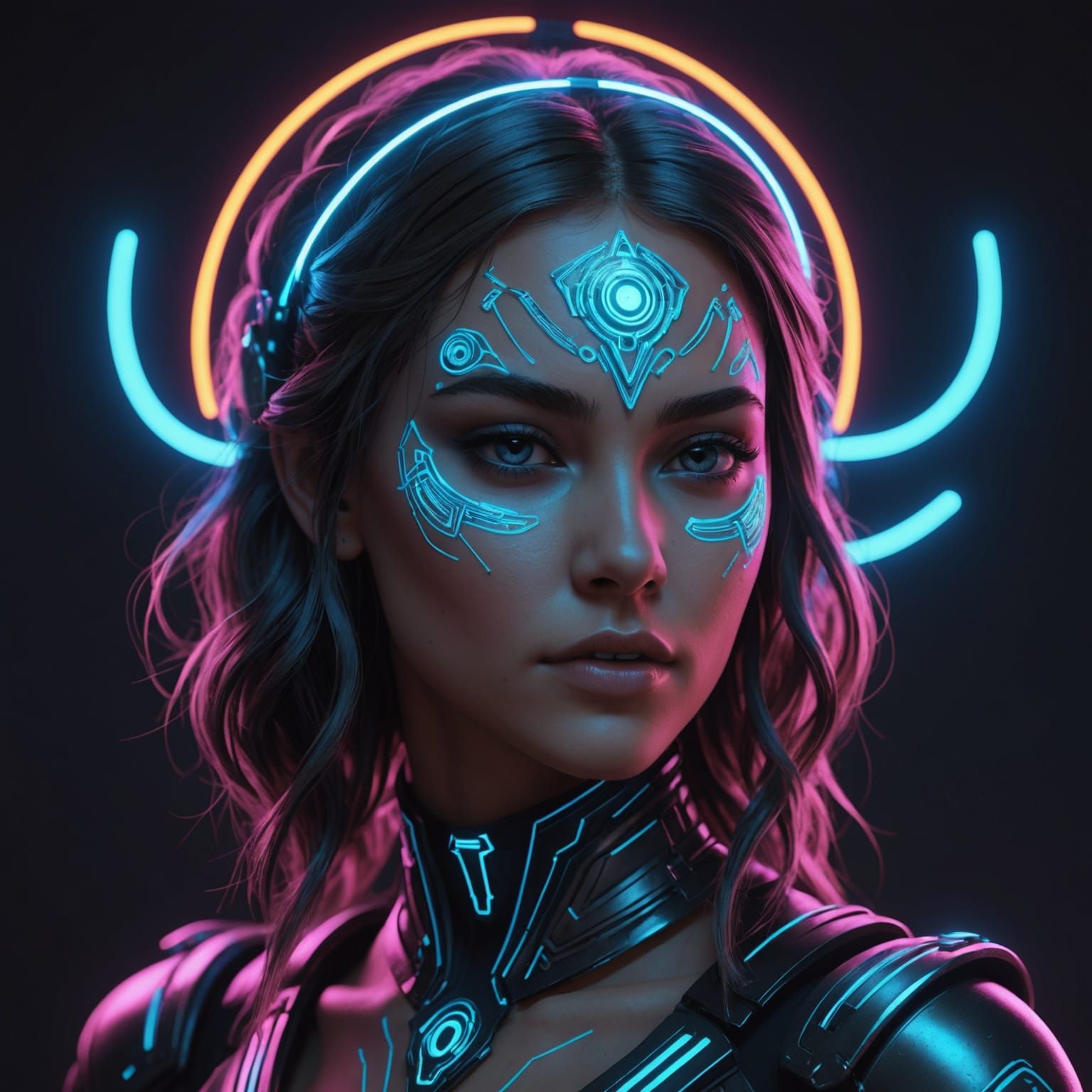 Neon Goddess Face in Synthwavepunk Style