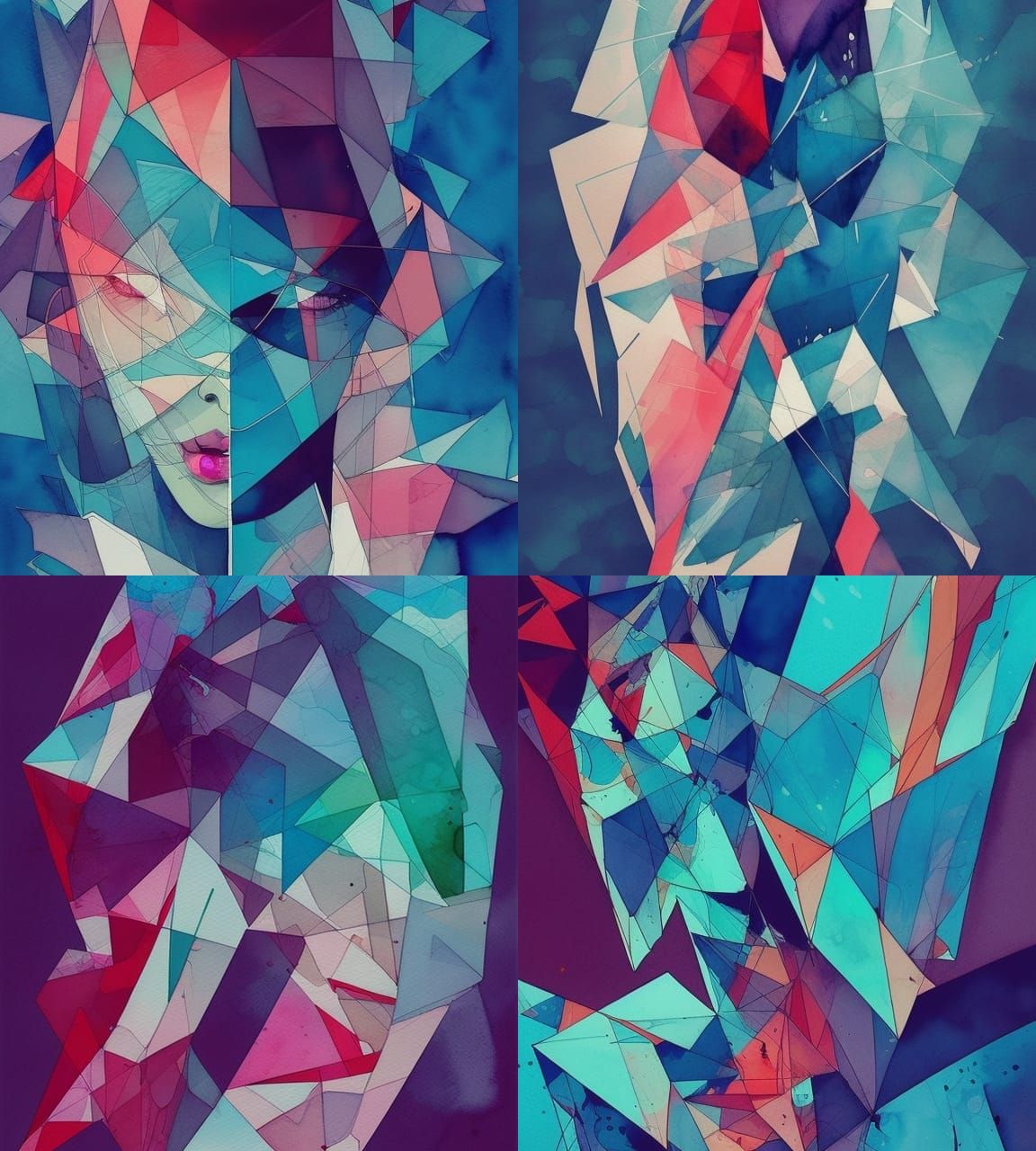 Geometric Watercolor Illustration with Triangles