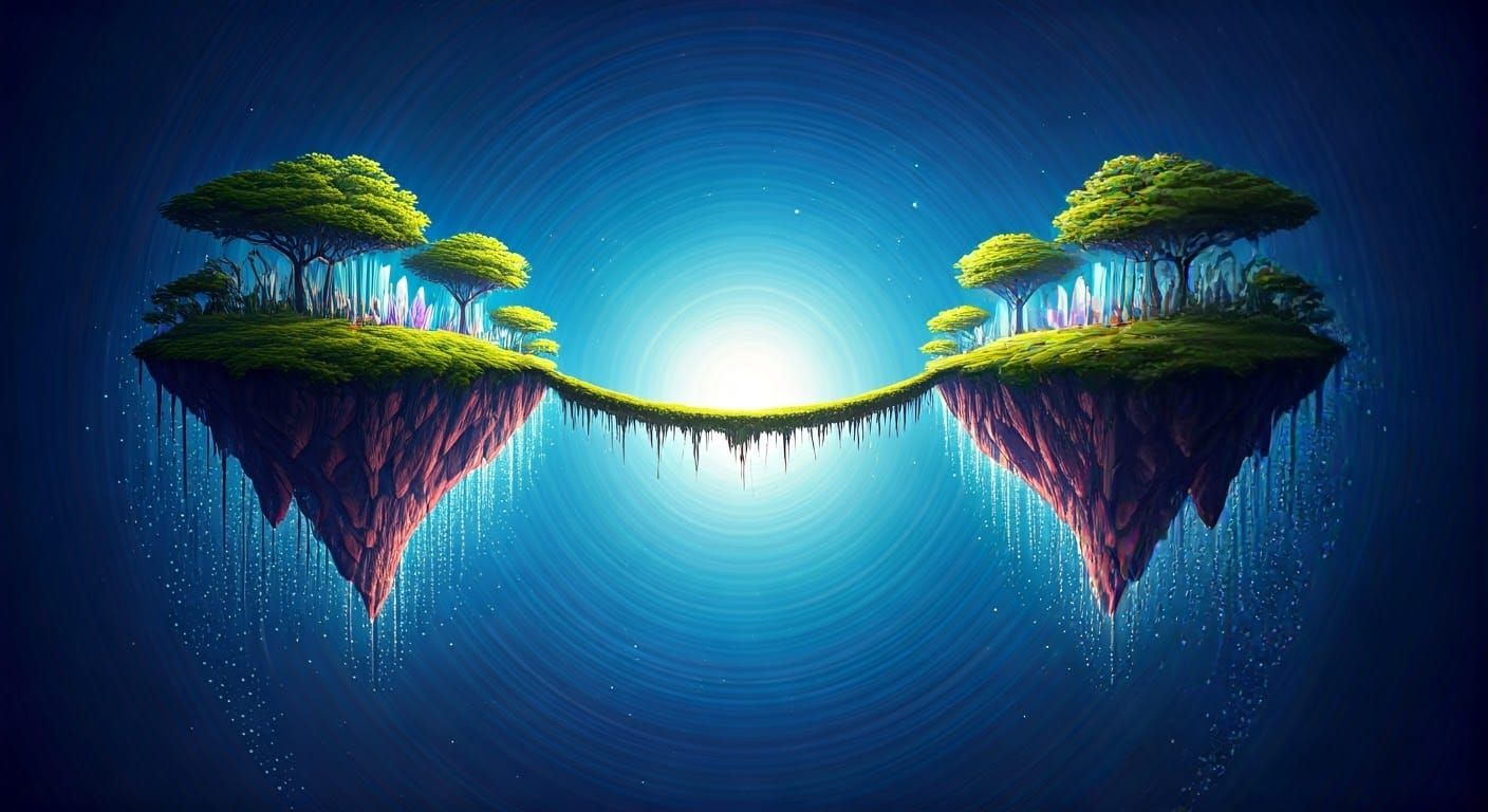 Ethereal Bridge Connecting Lush Islands in a Cosmic Holograp...