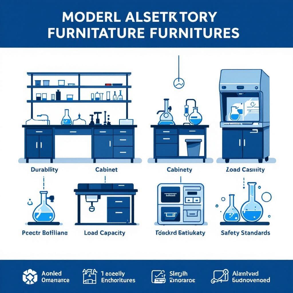 Modern Lab Furniture Infographic: Benches, Hoods & Storage