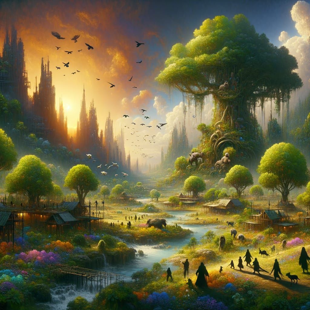 Harmonious Coexistence in Fantastical Nature Scene