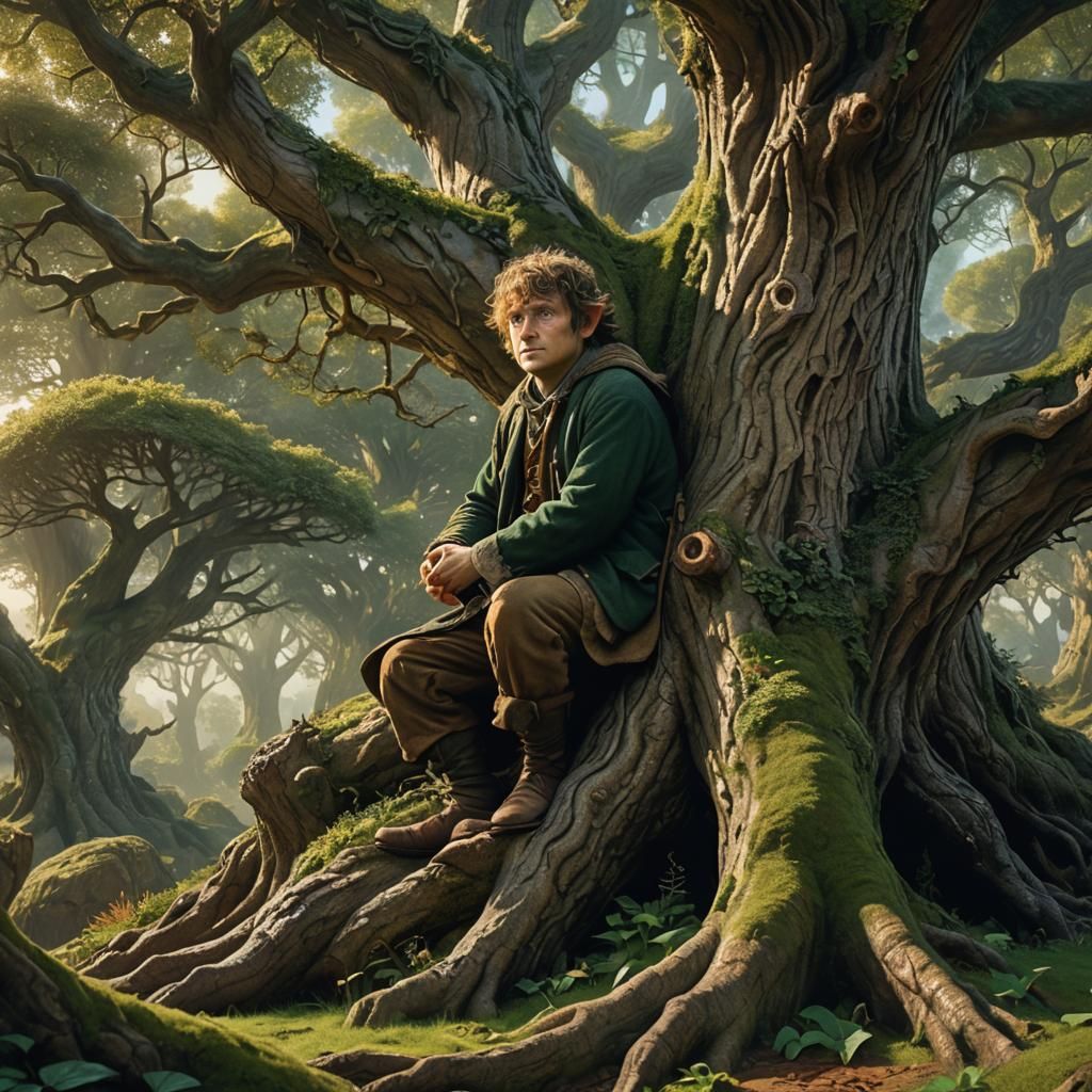 Hobbit in Shire: Matte Painting by Alan Lee