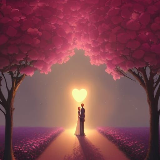 Romantic Rose Garden Silhouette with Glowing Eyes