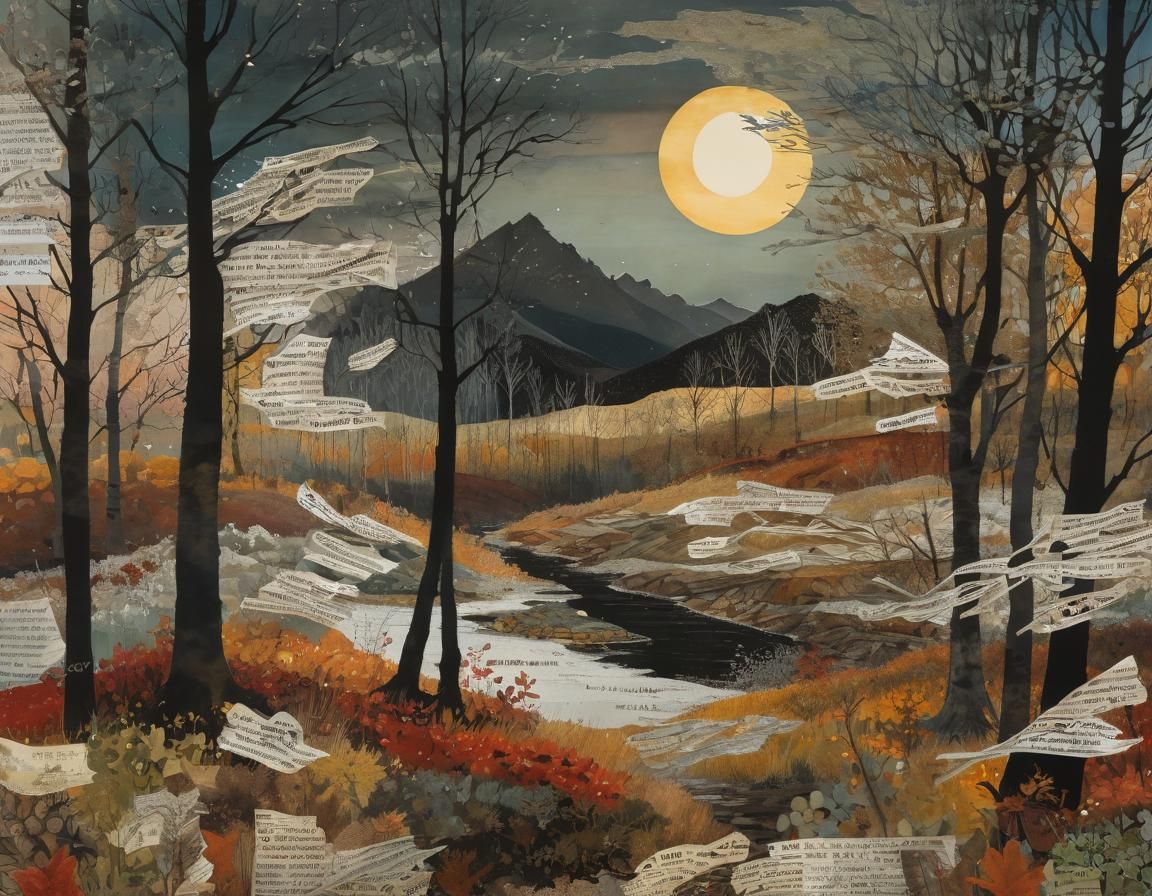 Autumn Landscape Radiant in Mixed Media Collage