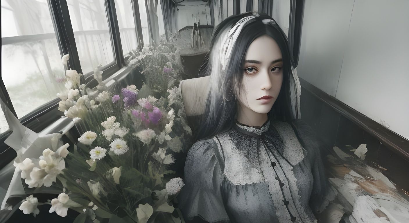 Gothic Girl Gazing at Starry Sky Landscape