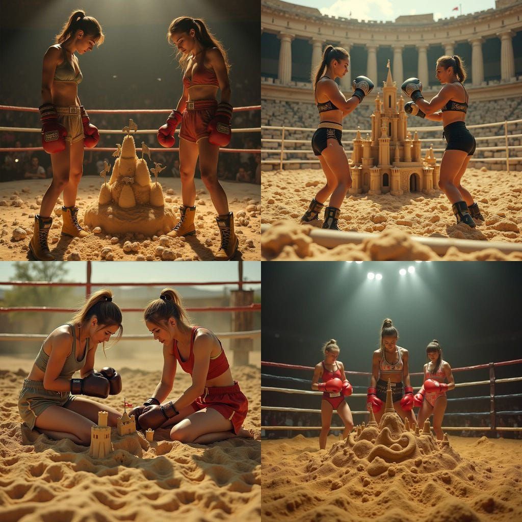 Female Boxers Build Sandcastles in Boxing Ring