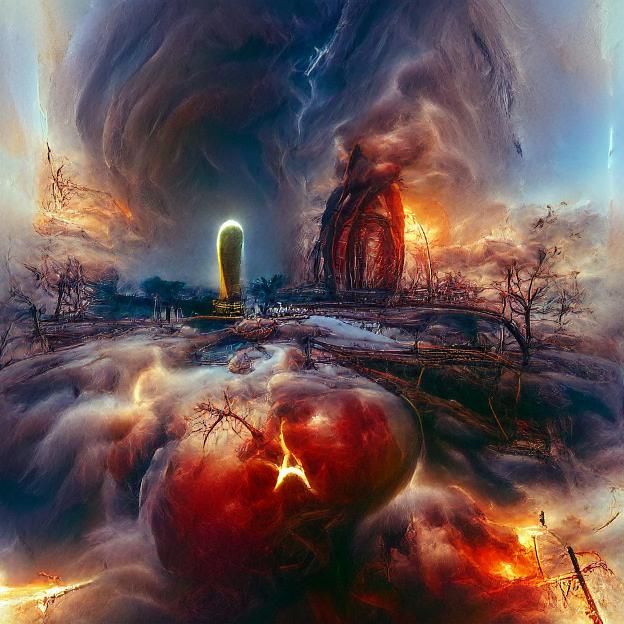 Apocalyptic Apple with Worm in Expressionist Style