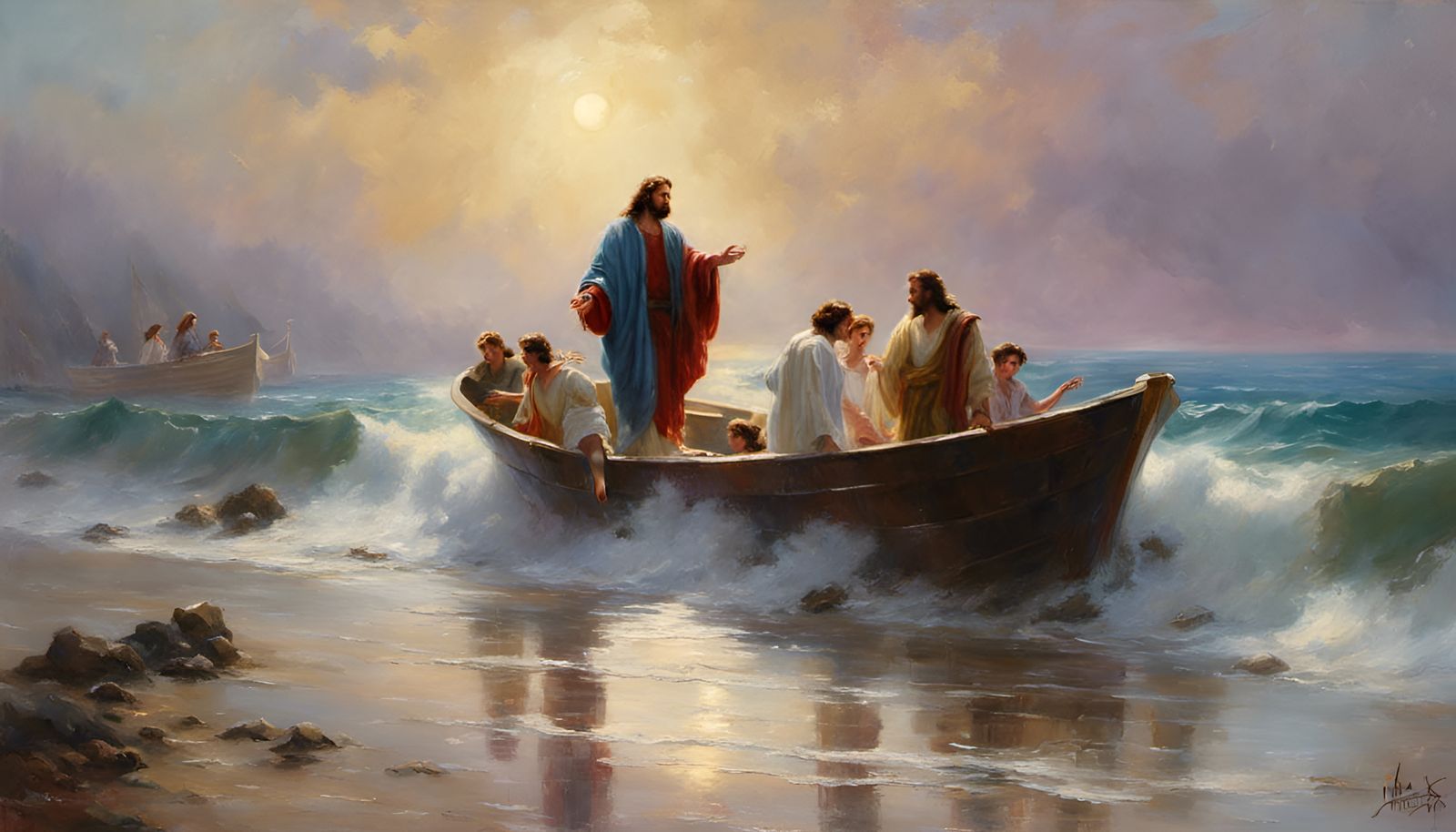 Jesus Teaches Disciples: Ethereal Oil Painting