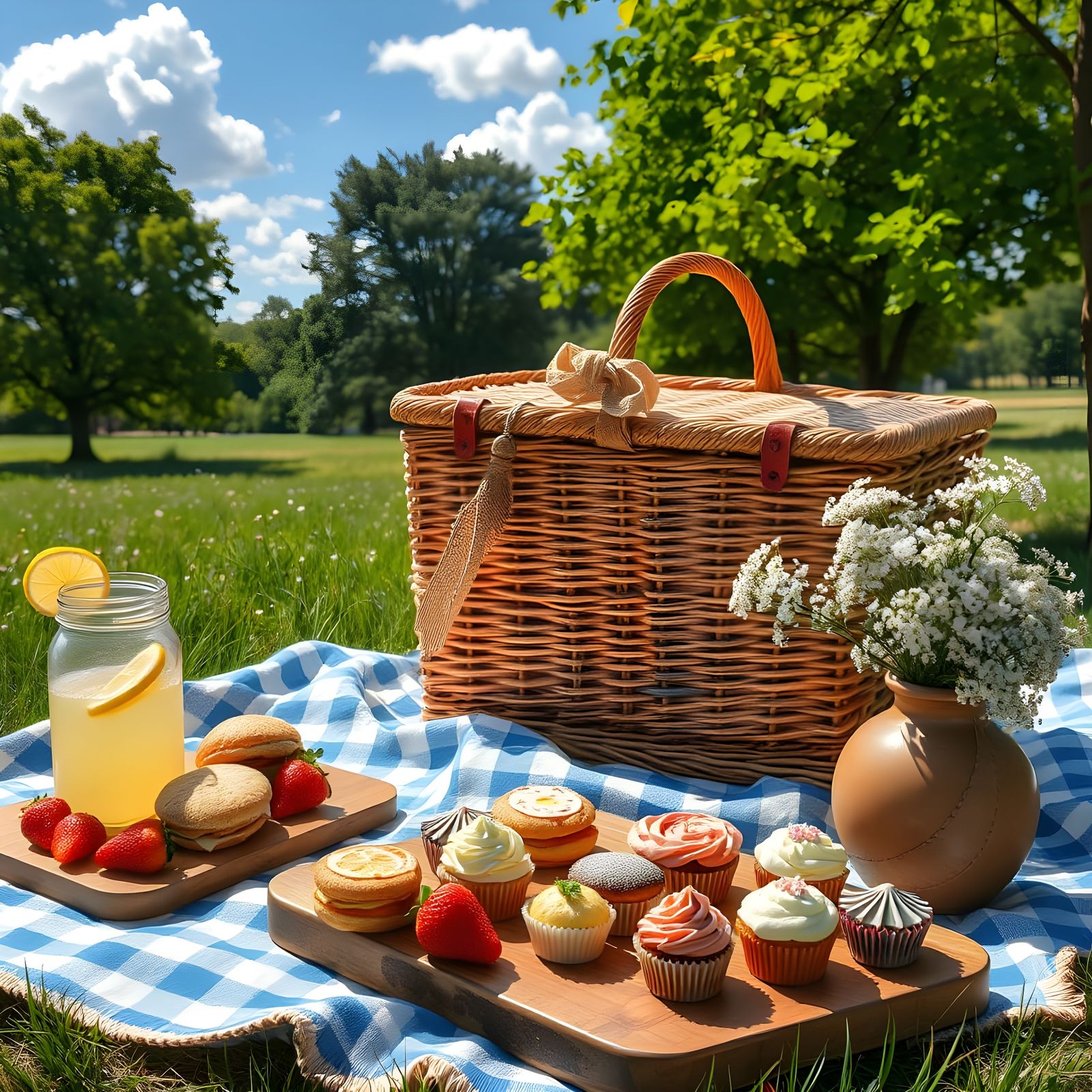 Idyllic Summer Picnic Scene in a Sunlit Meadow