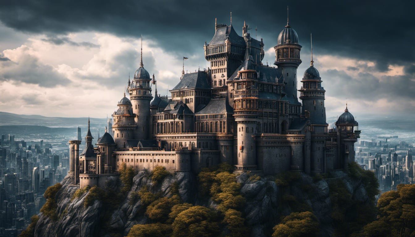 Cyberpunk Castle: Hyperrealistic Architectural Fusion