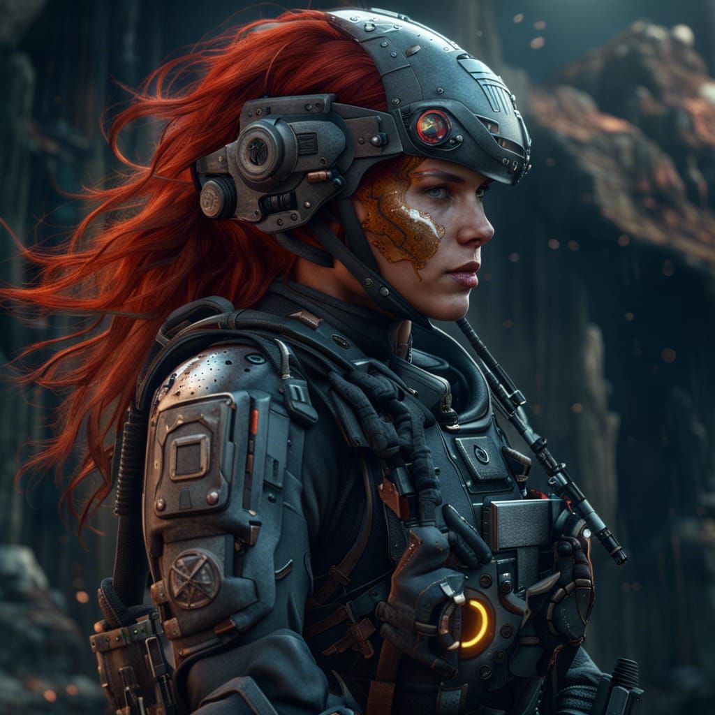 Redhead Future Soldier in Detailed Matte Painting Style