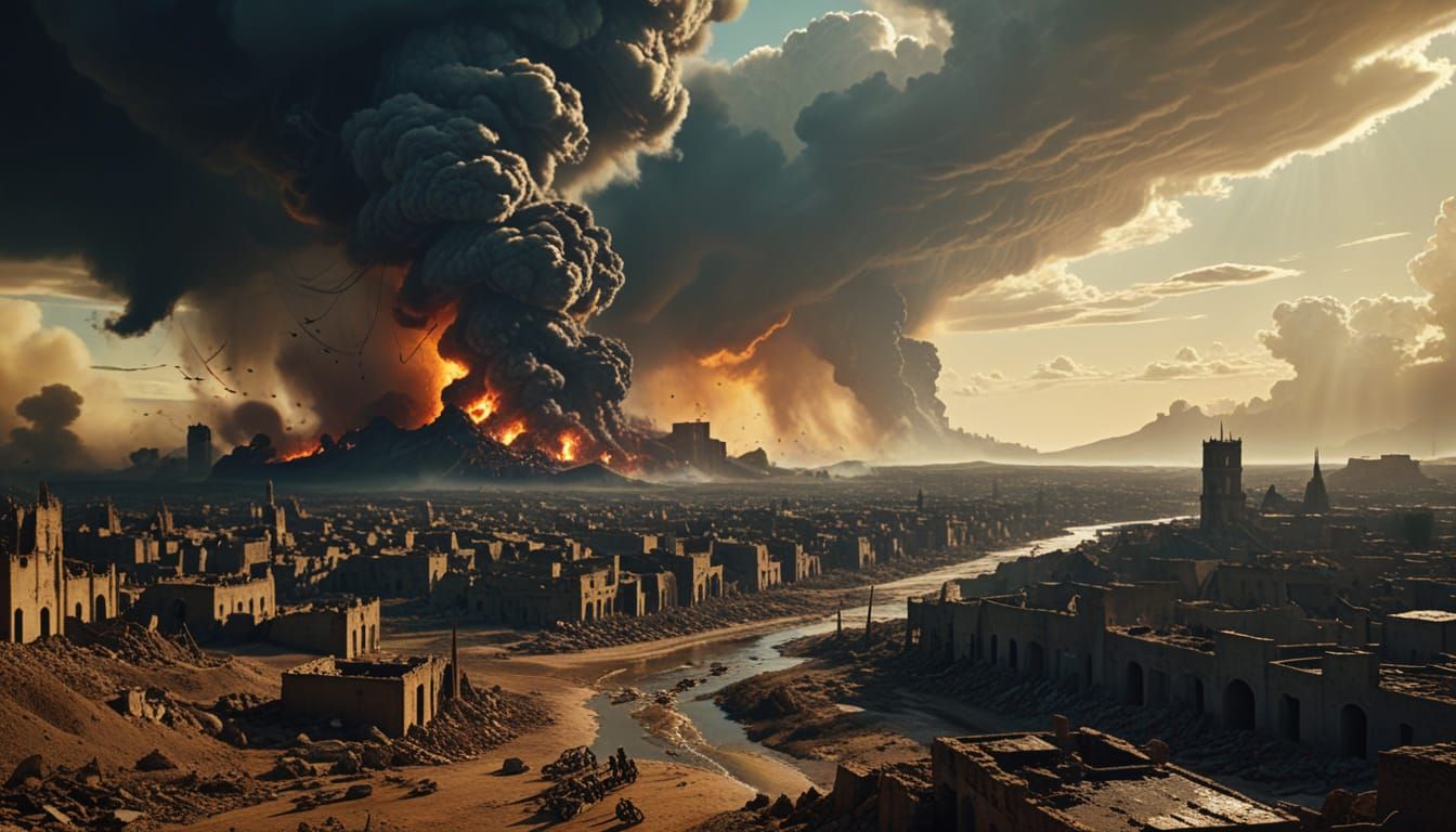 Desolate Post-Apocalyptic Cityscape in a War-Torn Middle Eas...